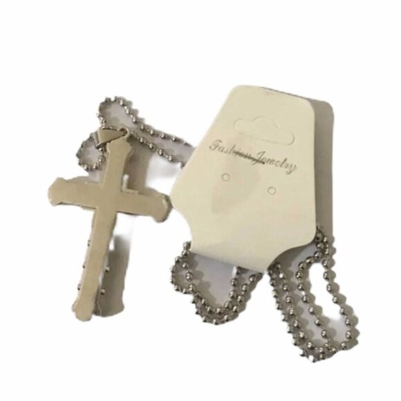 Fashion Jewelry Unisex Gold Tone Cross Pendant Necklace With Crystals - Picture 2 of 4